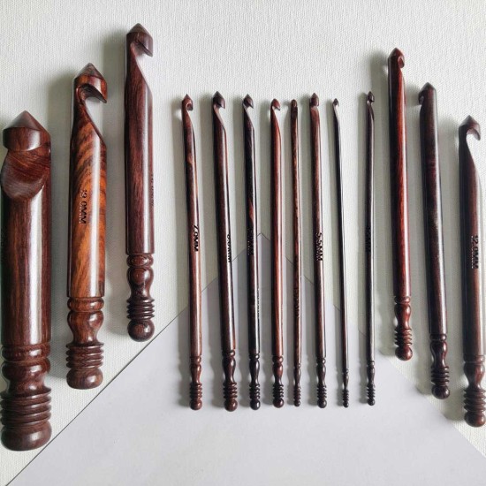Wooden 15 Crochet Hook set Premium Wood Wooden 15 Crochet Hook set Premium Wood